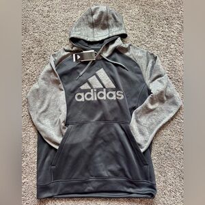 🆕 ADIDAS Men's Black and Gray Pullover Fleece Hoodie with logo. Size XL